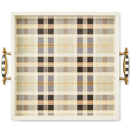 MACKENZIE-CHILDS Resin Serving Tray with Handles, Decorative Food Tray for Entertaining, Brown-and-White Mocha Tartan | Amazon (US)