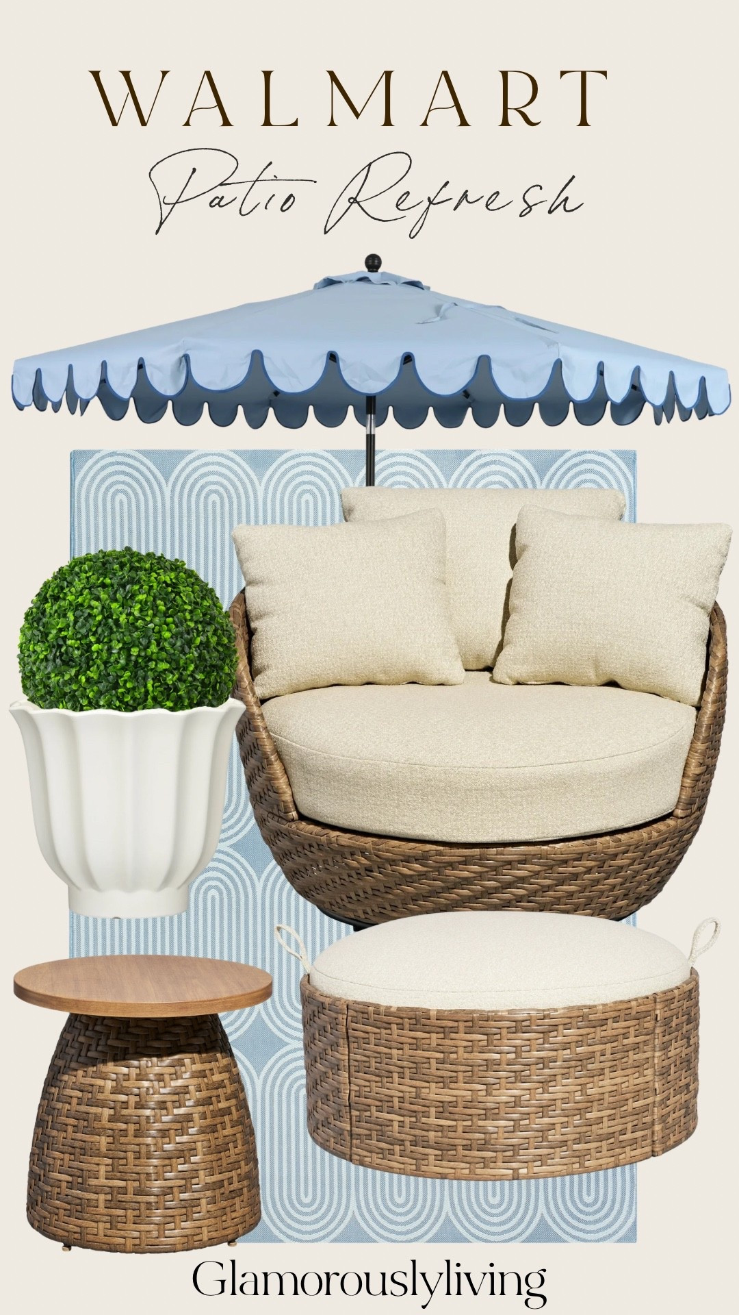 Pretty summer patio set 🩵




Patio furniture / Woven rattan furniture / Outdoor furniture / Outdoor planters / Faux plants / Oversized outdoor lounge / Outdoor umbrella / Outdoor rug