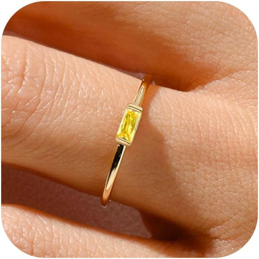 RLMOON Gold Birthstone Rings for Women Non Tarnish Gold Stackable Rings Dainty 14K Gold/Silver Pl... | Amazon (US)