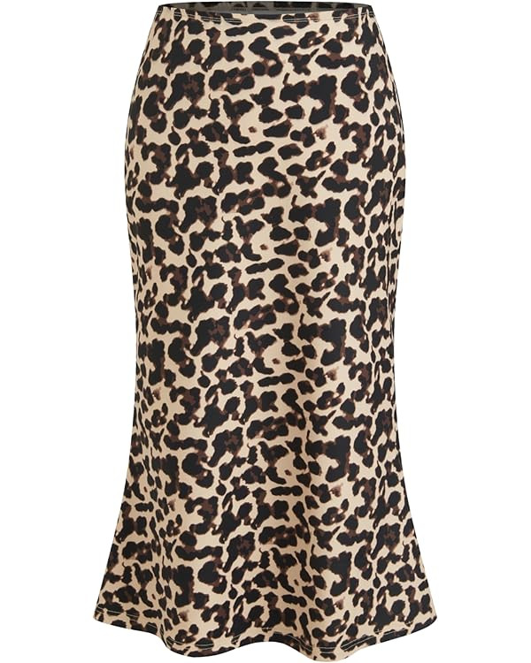 CIDER Leopard Print Midi Skirt Women's Trendy Casual Elastic Waist Skirt 2025 Fall | Amazon (US)