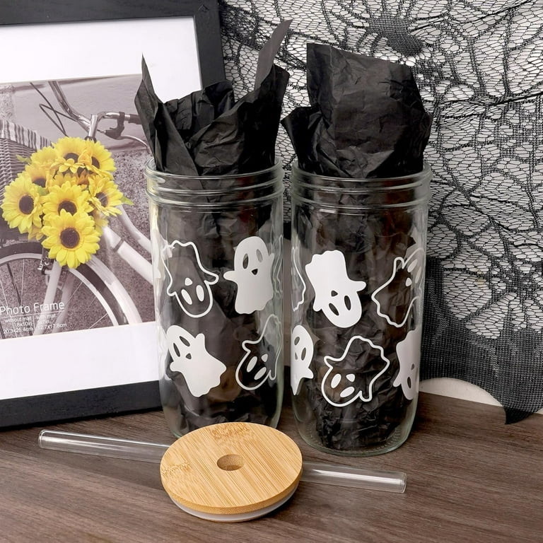 Halloween Cups, Ghost Decor 24 oz Mug Mason Jar Glass Cups with Lids and Straws Ghost Tumblers Co... | Walmart (US)
