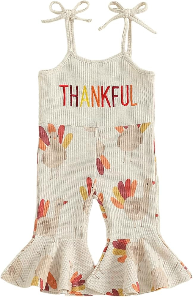 Toddler Baby Girl Thanksgiving Outfit Turkey Jumpsuit Spaghetti Strap Gobble Romper Bell Bottoms ... | Amazon (US)