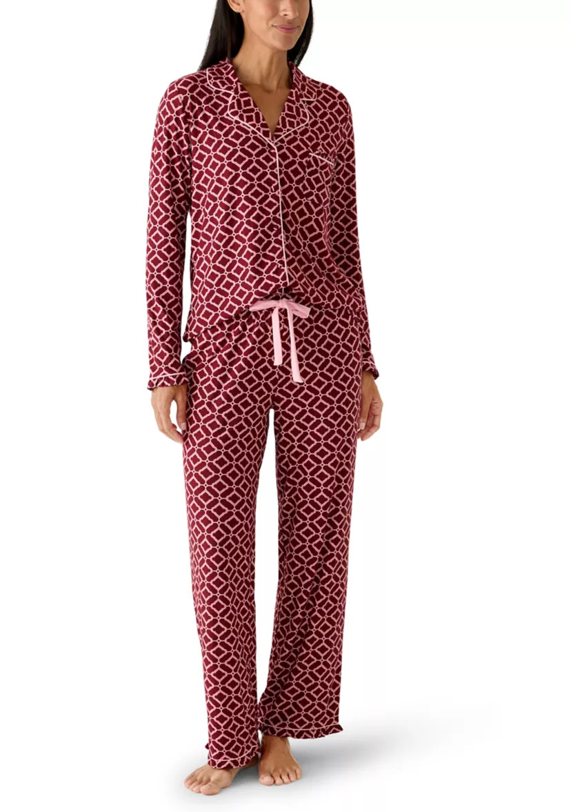 Women's Notch Collar Print Pajama Set | Belk