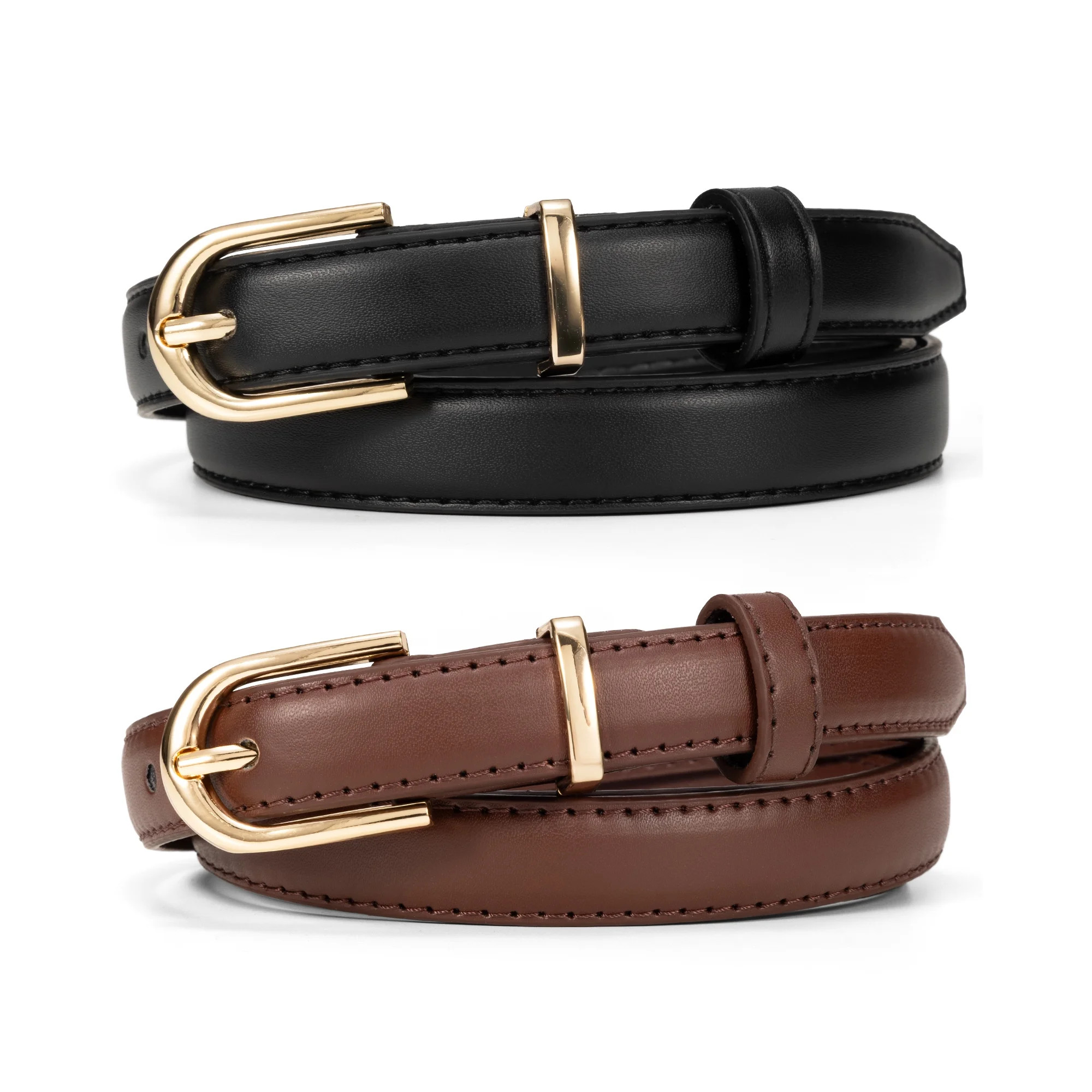 Timarkment 2pcs Belts for Women Leather Womens Belts With Golden Buckle Black Brown White Women B... | Walmart (US)
