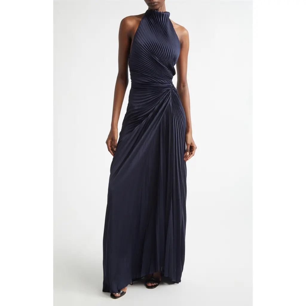 A.L.C. Romy Pleated Halter Gown in Night Blue at Nordstrom, Size 6 | Nordstrom