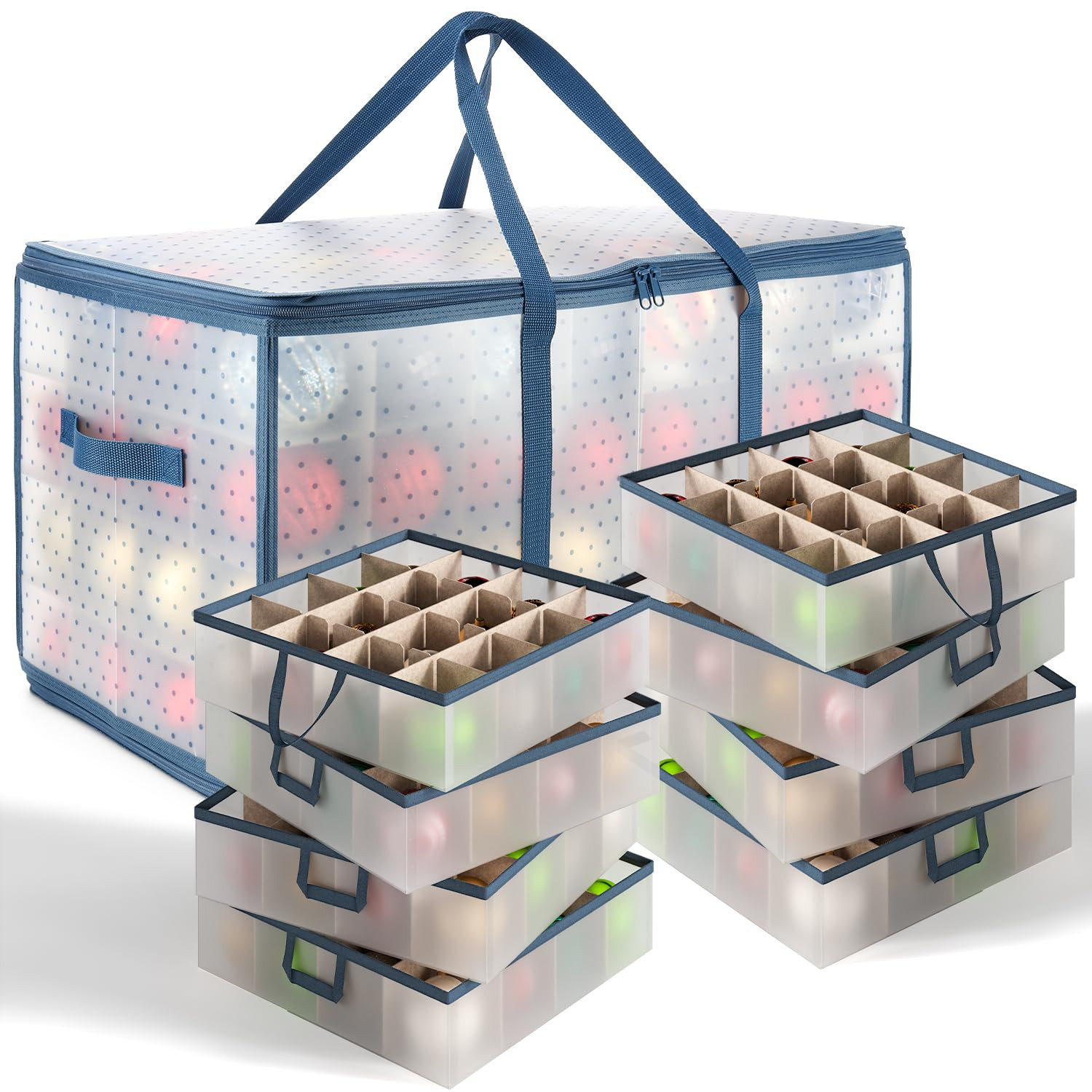 Large Christmas Ornament Storage Box With Adjustable Dividers - Plastic Ornament Storage Containe... | Amazon (US)