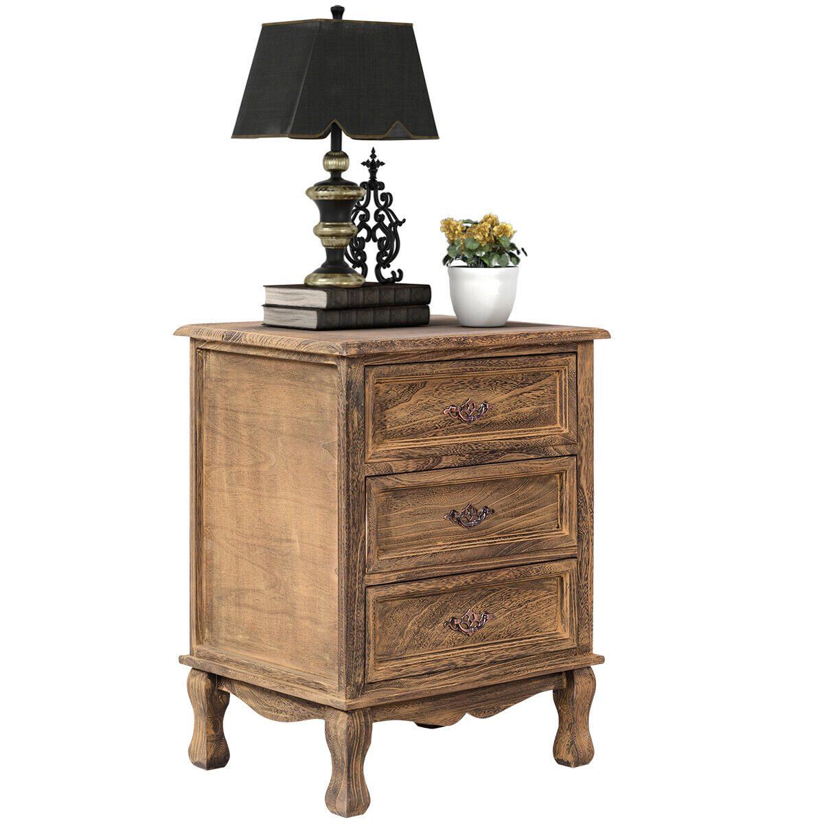 Gymax 3 Drawers Nightstand Storage Wood End Table Side Bedside | Walmart (US)