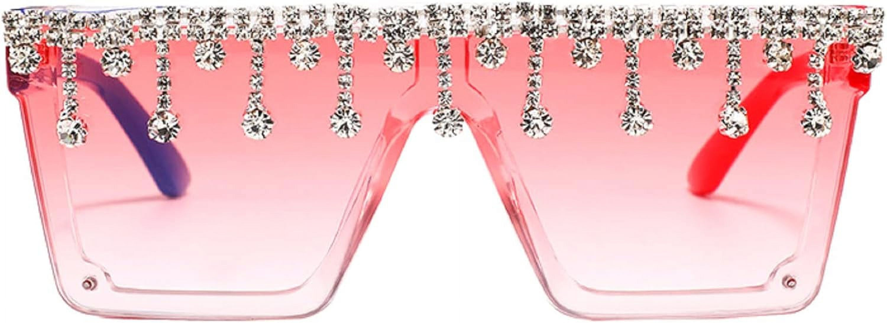 Oversized Square Bling Rhinestone Sunglasses For Women Men Flat Top Fashion Diamond Tassel Sparkl... | Walmart (US)