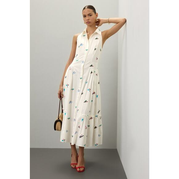 PRABAL GURUNG White Floral Sleeveless Embroidered Cotton Midi Dress Size 10 | Poshmark