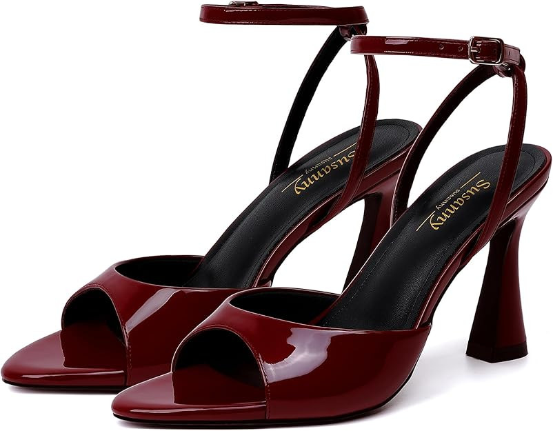 Susanny High Heels for Women Pointed Open Toe Strappy Chunky Block Heels Ankle Strap Stiletto Kit... | Amazon (US)