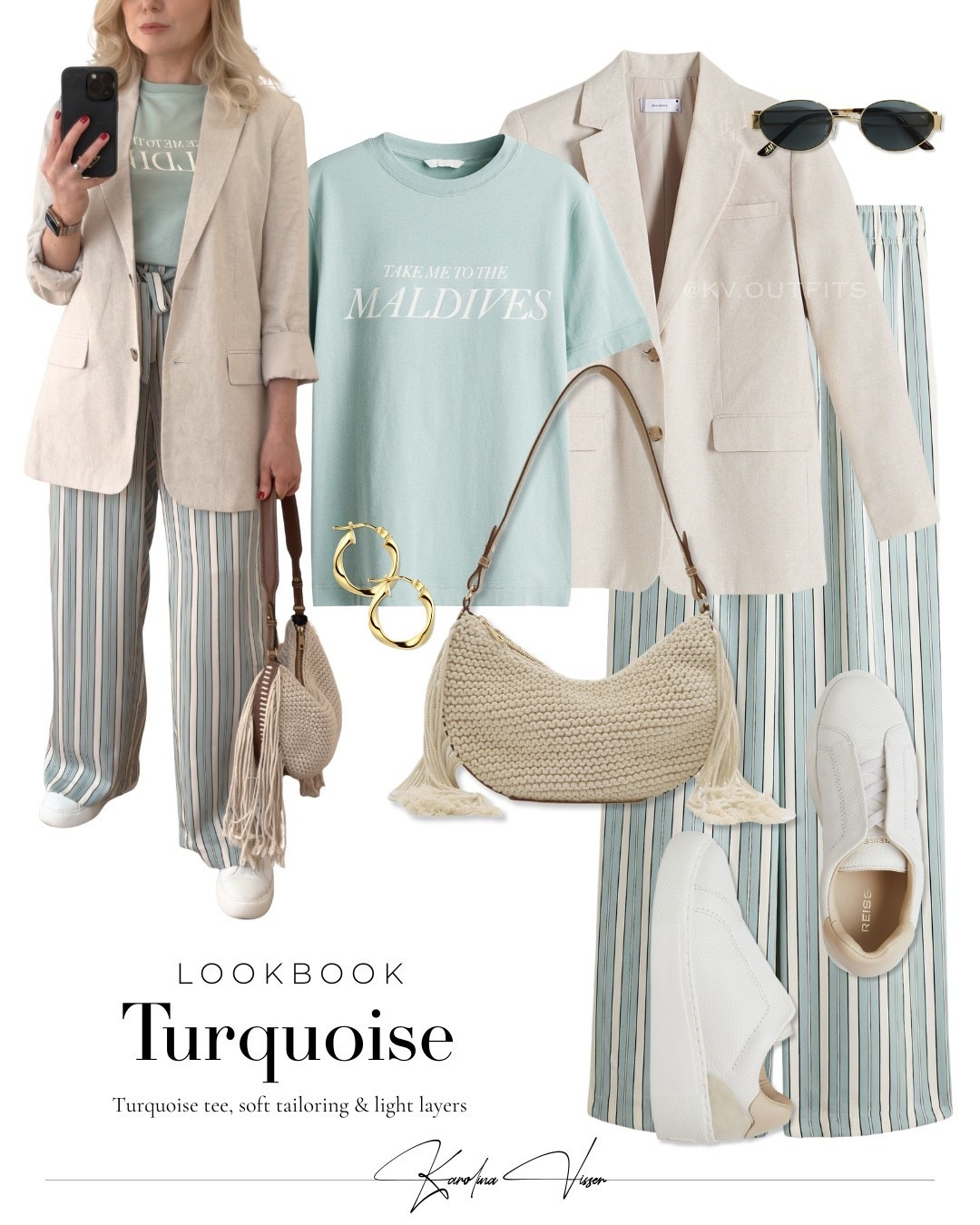 Linen Blazer & Turquoise 🏝️

Tags: beige linen blazer reserved turquoise graphic t-shirt h&m turquoise striped trousers beige macramé bag zara white trainers reiss gold frame sunglasses gold hoop earrings summer outfit casual style casualwear brunch outfit comfy style 

#LTKstyletip #LTKsummer #LTKtravel