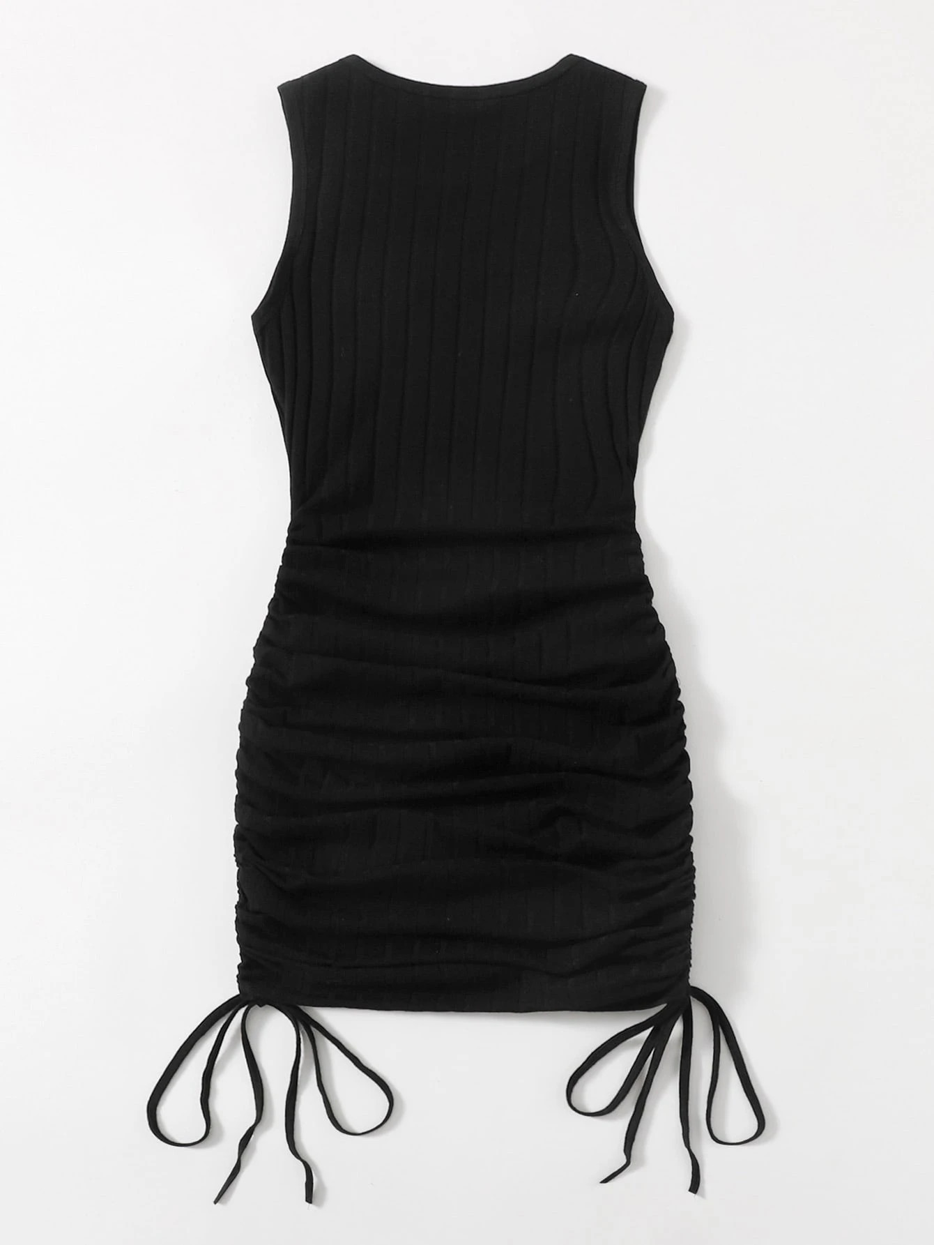 SHEIN Drawstring Knot Ruched Rib-knit Dress | SHEIN