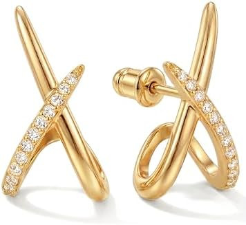 Gold Earrings for Women Trendy,14K Gold Stud Earrings Dainty Earrings Simple Minimalist Cubic Zir... | Amazon (US)