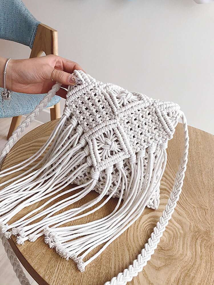 Mini Minimalist Fringe Decor Crochet Bag | SHEIN