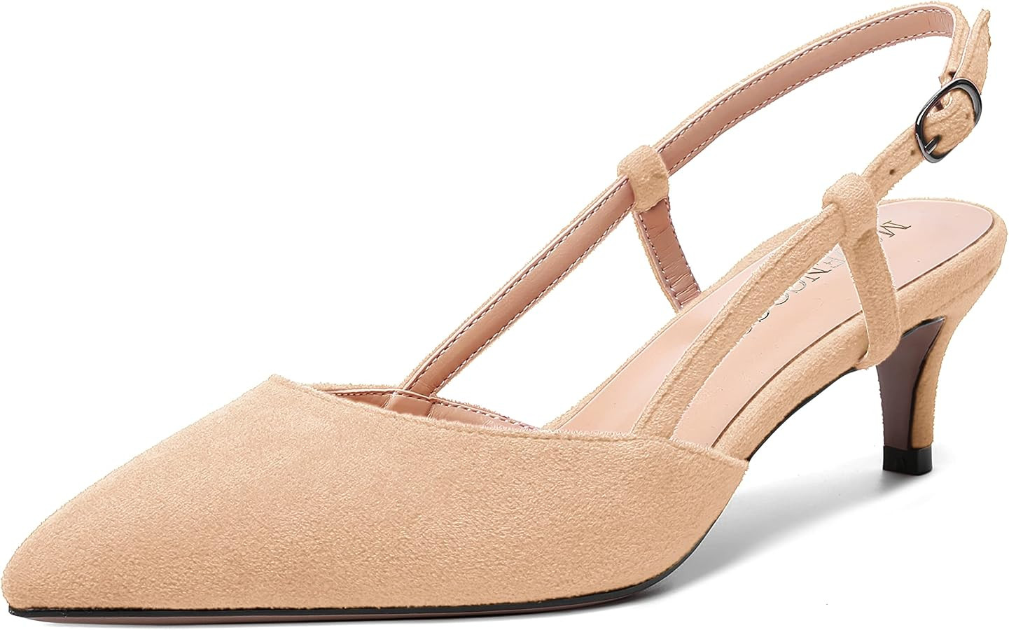 MODENCOCO Womens Pointed Toe Slingback Fashion Wedding Suede Elegant Buckle Kitten Low Heel Pumps... | Amazon (US)