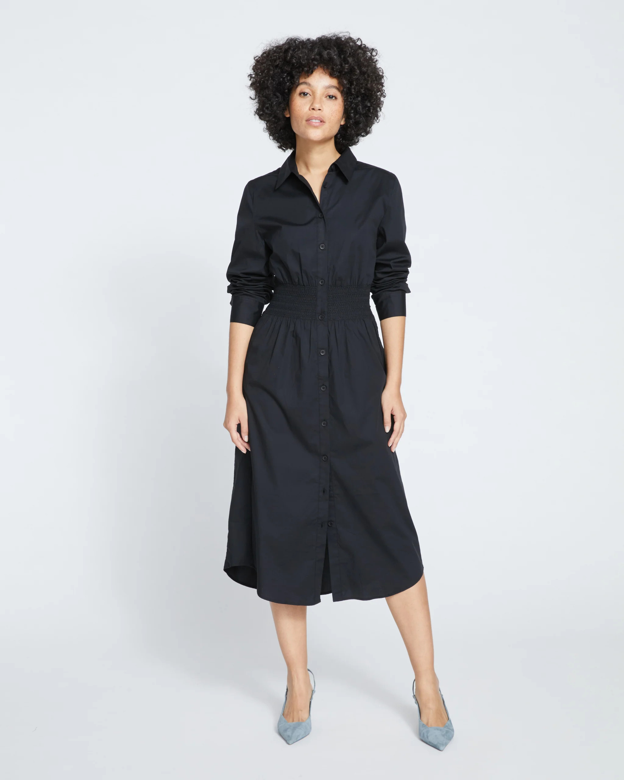 Hamptons Smocked ShirtdressBlack | Universal Standard