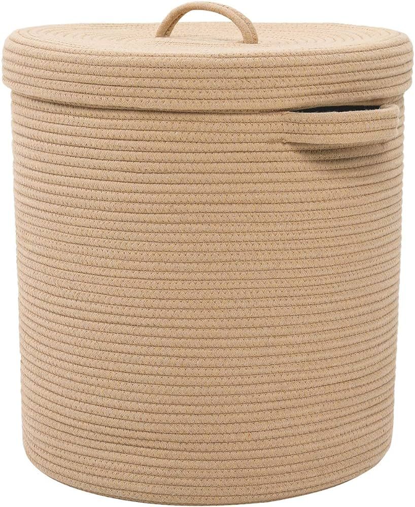 16" x 16" x 18" Large Cotton Rope Storage Basket with Lid, Full Beige with Cover | Amazon (US)