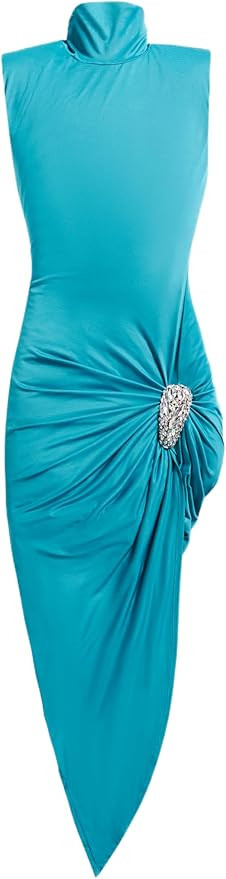 Amazon.com: AREA, Crystal Cluster Draped Midi Dress, M, Teal : Luxury Stores | Amazon (US)