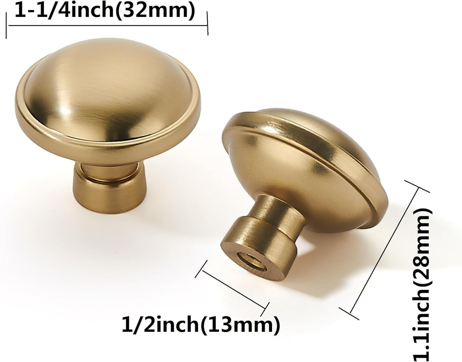 Khtumeware 2 Pack 1-1/4 inch Brushed Brass Cabinet Knobs - Brushed Gold Drawer Knobs for Kitchen ... | Amazon (US)