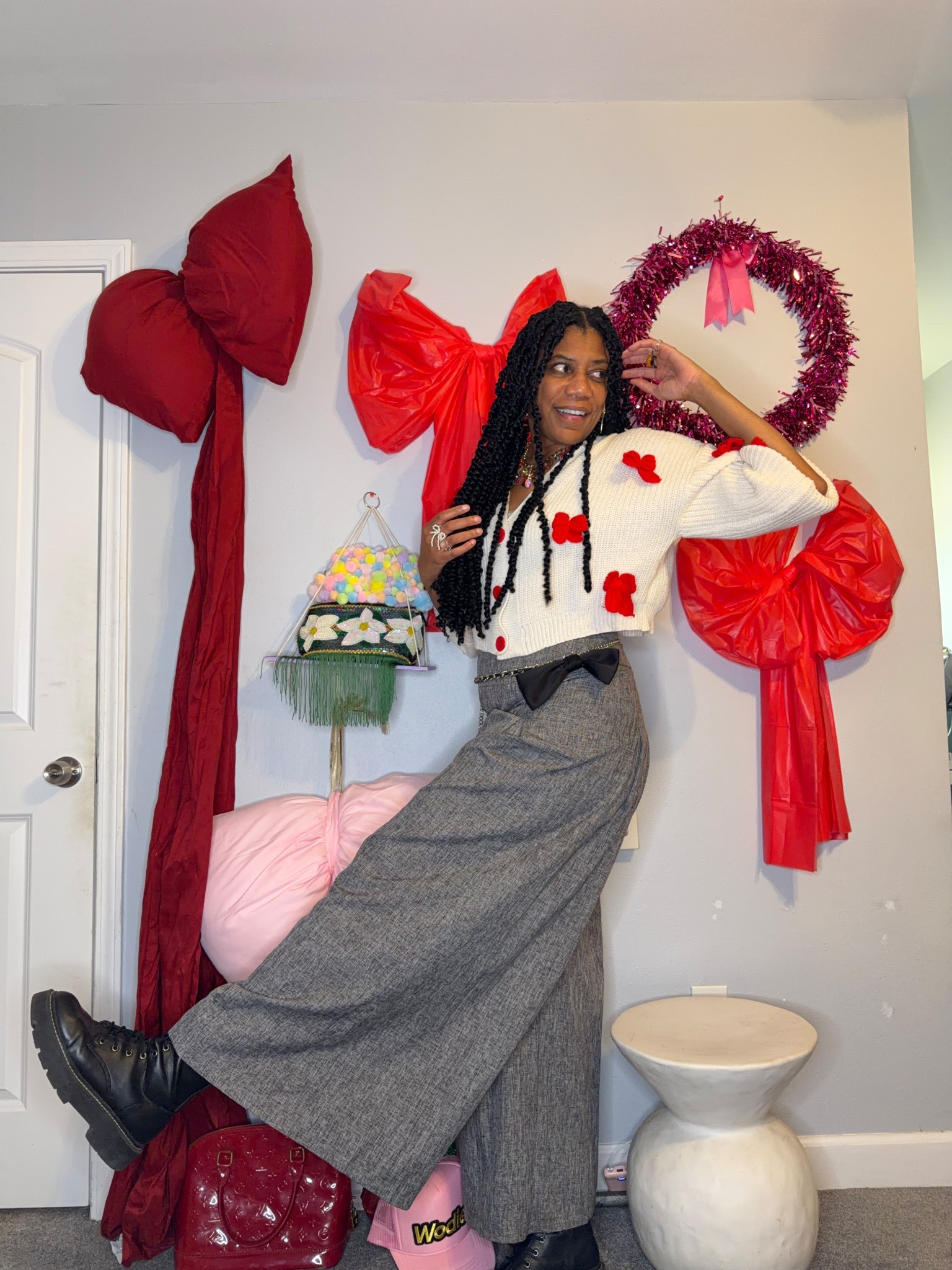 Bow cardigan +
Black combat boots +
Dopamine rings +
Heart earrings +
Teacher necklace

#LTKValentine #LTKootd #LTKWorkwear