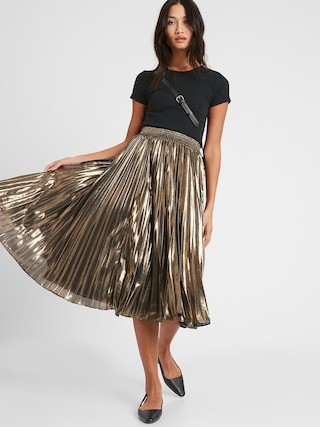 Metallic Pleated Midi Skirt | Banana Republic (US)