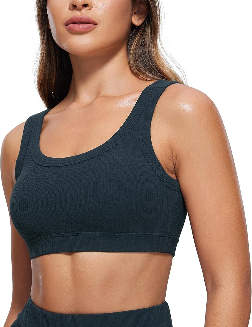 CRZ YOGA Ribbed Sports Bras for Women - U Back Wireless Medium Impact Sports Bra Padded Yoga Work... | Amazon (US)