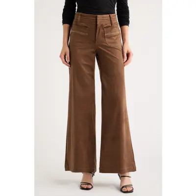 CITY BLUES Wide Leg Faux Suede Pants in Brown at Nordstrom, Size 4 | Nordstrom