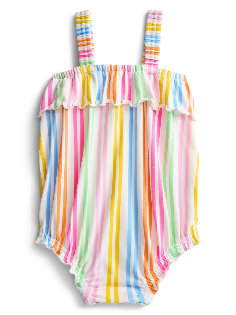 Wonder Nation Baby Girls' Stripe Ruffle Tank Romper, Sizes 0M-24M | Walmart (US)