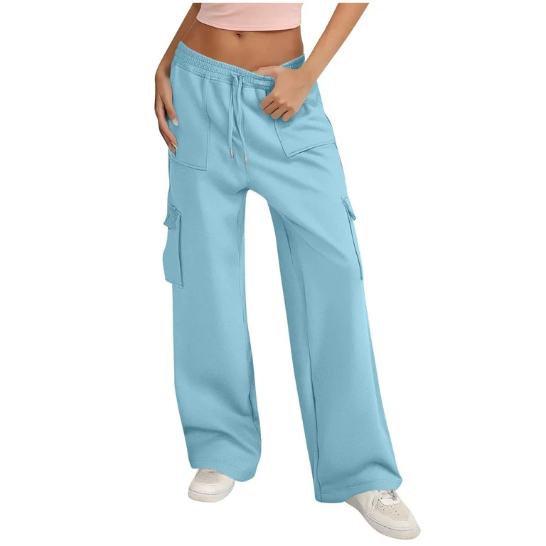 VBVC No Boundaries Women's Straight Leg Drawstring Cargo Sweatpants,Ladies Solid Color High Waist... | Walmart (US)