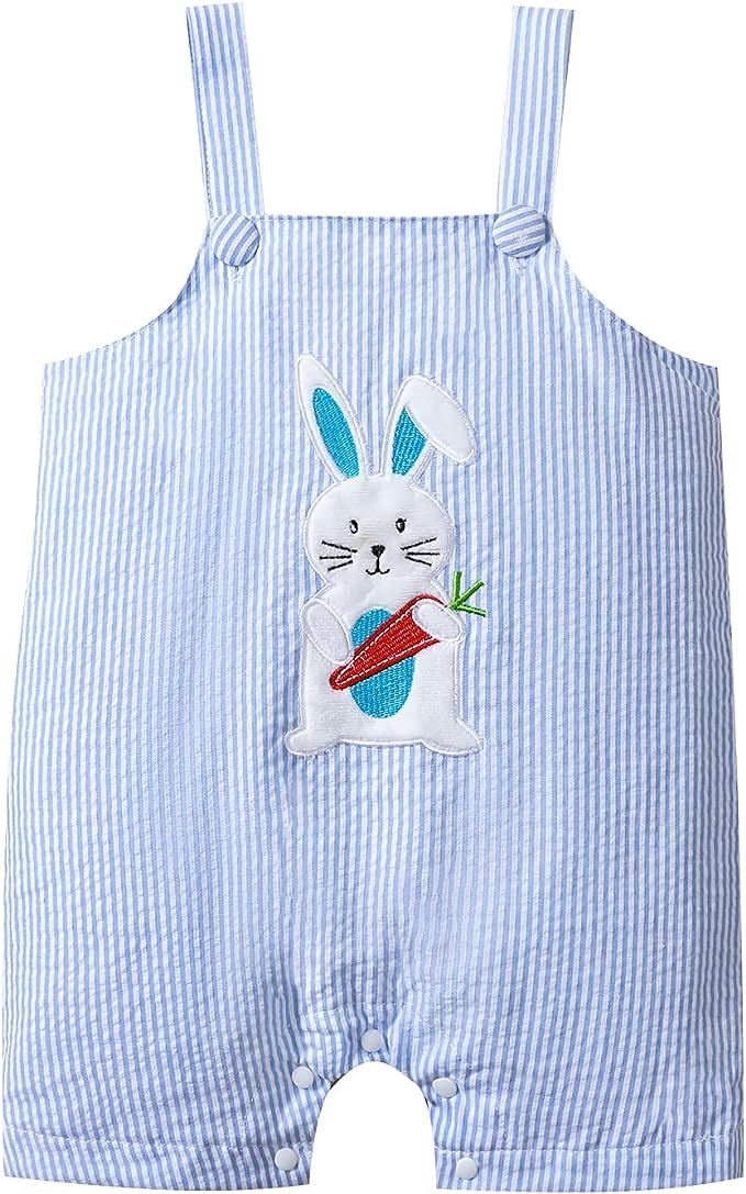 XIFAMNIY Baby Boys Easter Outfits Easter Seersucker Romper Seersucker Infant Bunny Pattern Romper | Amazon (US)