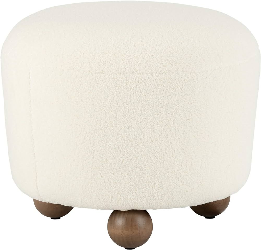Sagebrook Home Round Ottoman with Ball Feet, Beige, Rubber Wood, Contemporary, 20" L X 20" W X 17... | Amazon (US)