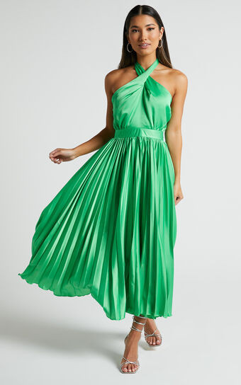 Eloise Midaxi Dress - Halter Neck Pleated Dress in Jewel Green | Showpo (US, UK & Europe)
