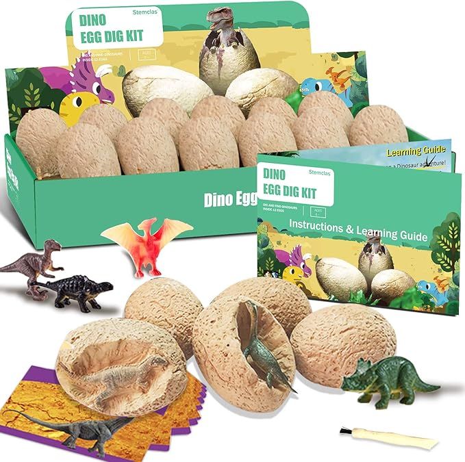 Stemclas Easter Eggs Dig Kit, Excavate a Dozen Unique Dinosaurs Eggs and Discover 12 Dinosaur Fig... | Amazon (US)