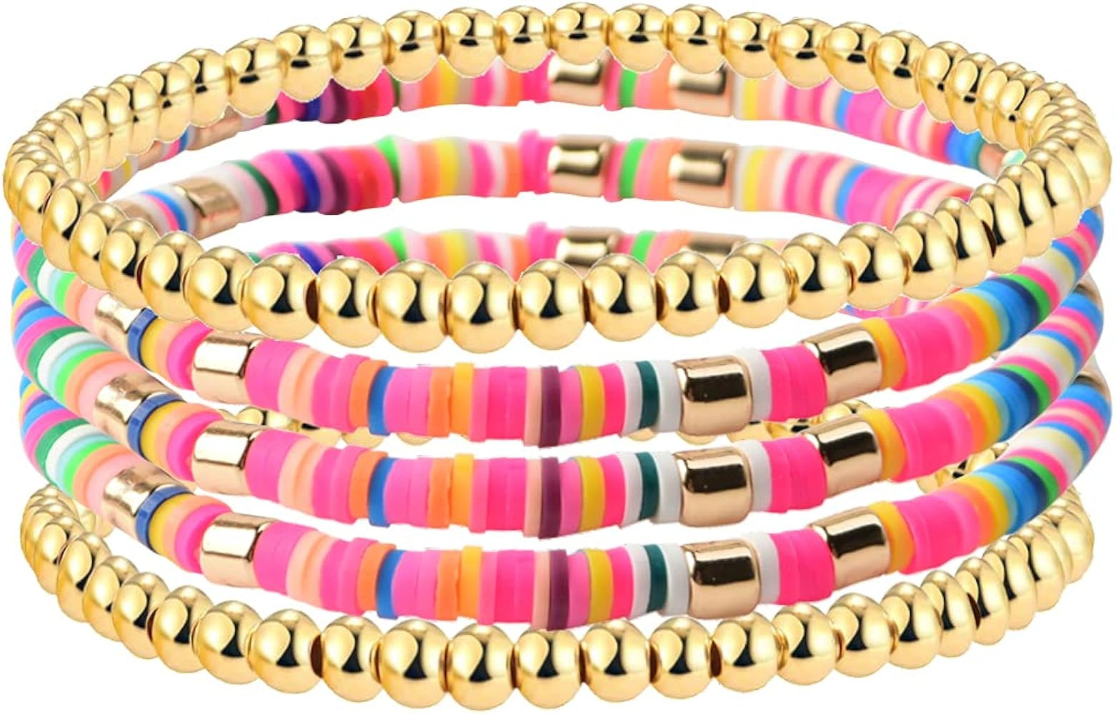 Surfer Heishi Clay Bead Bracelets for Women Stackable Evil Eye Vinyl Disc Beaded Stretch Bracelets E | Amazon (US)