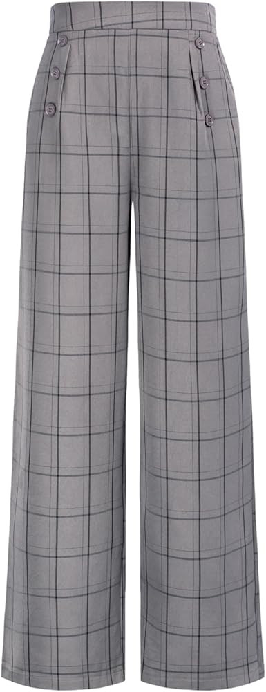 Women's Plaid Wide Leg Pants High Waisted Casual Long Trousers Dress Pants Straight Leg Business ... | Amazon (US)