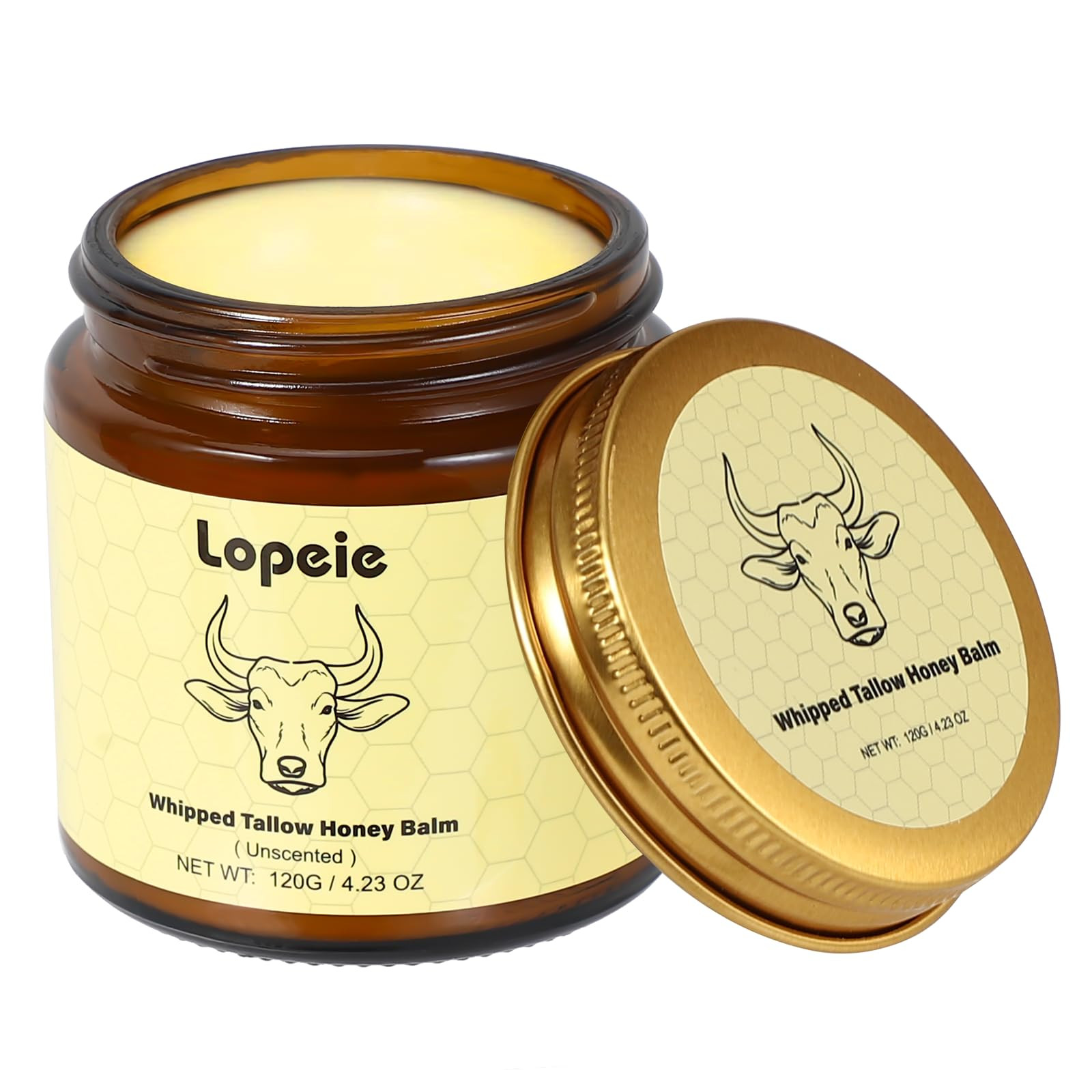 Lopeie Beef Tallow for Skin - Organic Grass Fed Whipped Moisturizer with Honey Balm, Natural Hydrating Cream for Face & Body, Relief for Dry & Sensitive Skin (4.23oz, Unscented) | Amazon (US)