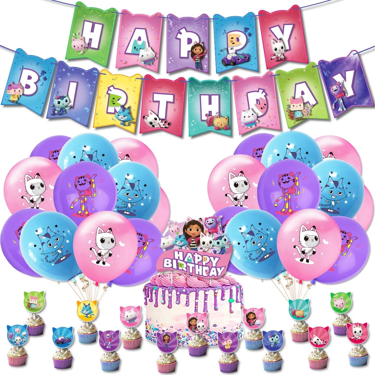 Birthday Party Decorations for Girl Party Supplies for Boys Includes Cupcake Toppers Balloons Ban... | Walmart (US)