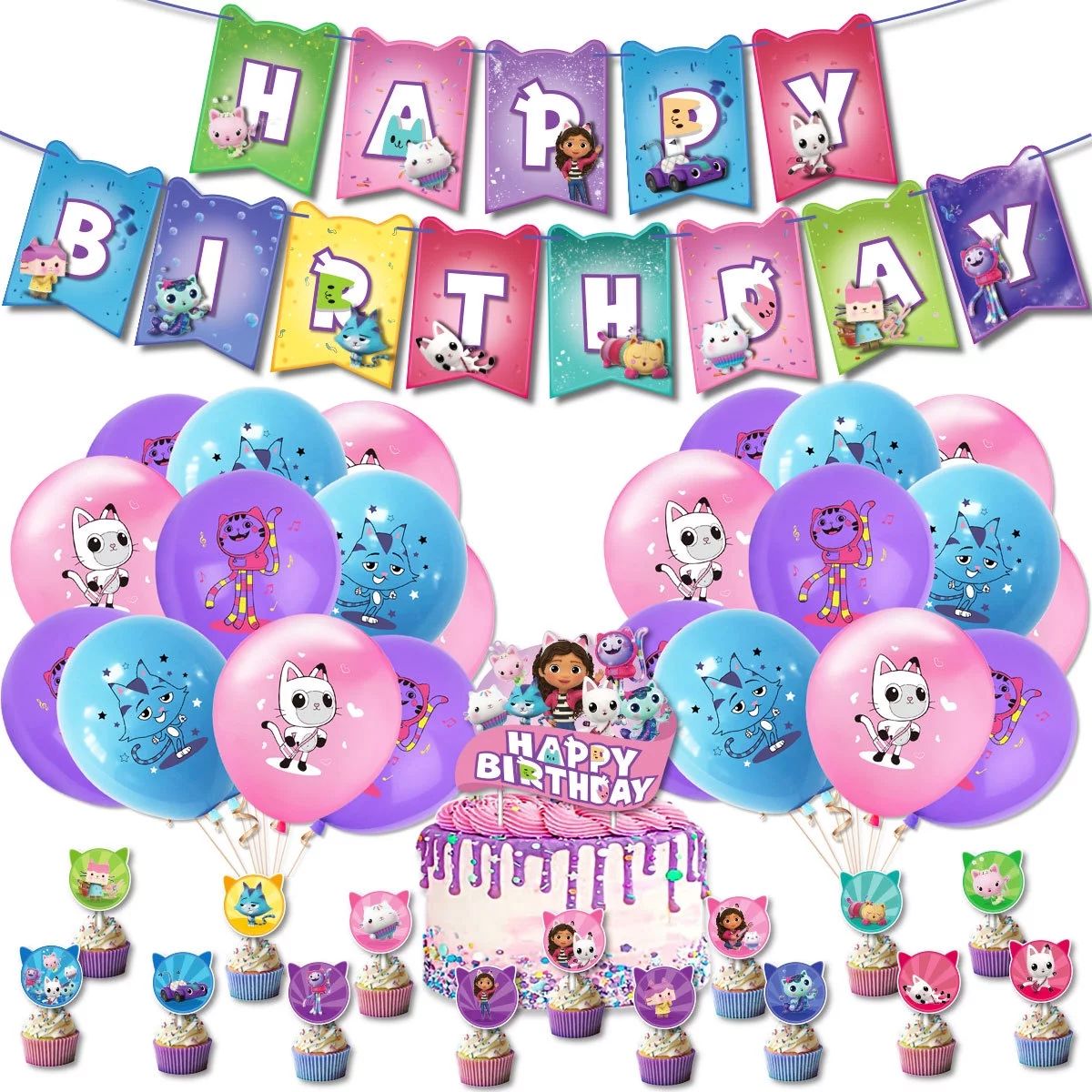 Birthday Party Decorations for Girl Party Supplies for Boys Includes Cupcake Toppers Balloons Ban... | Walmart (US)