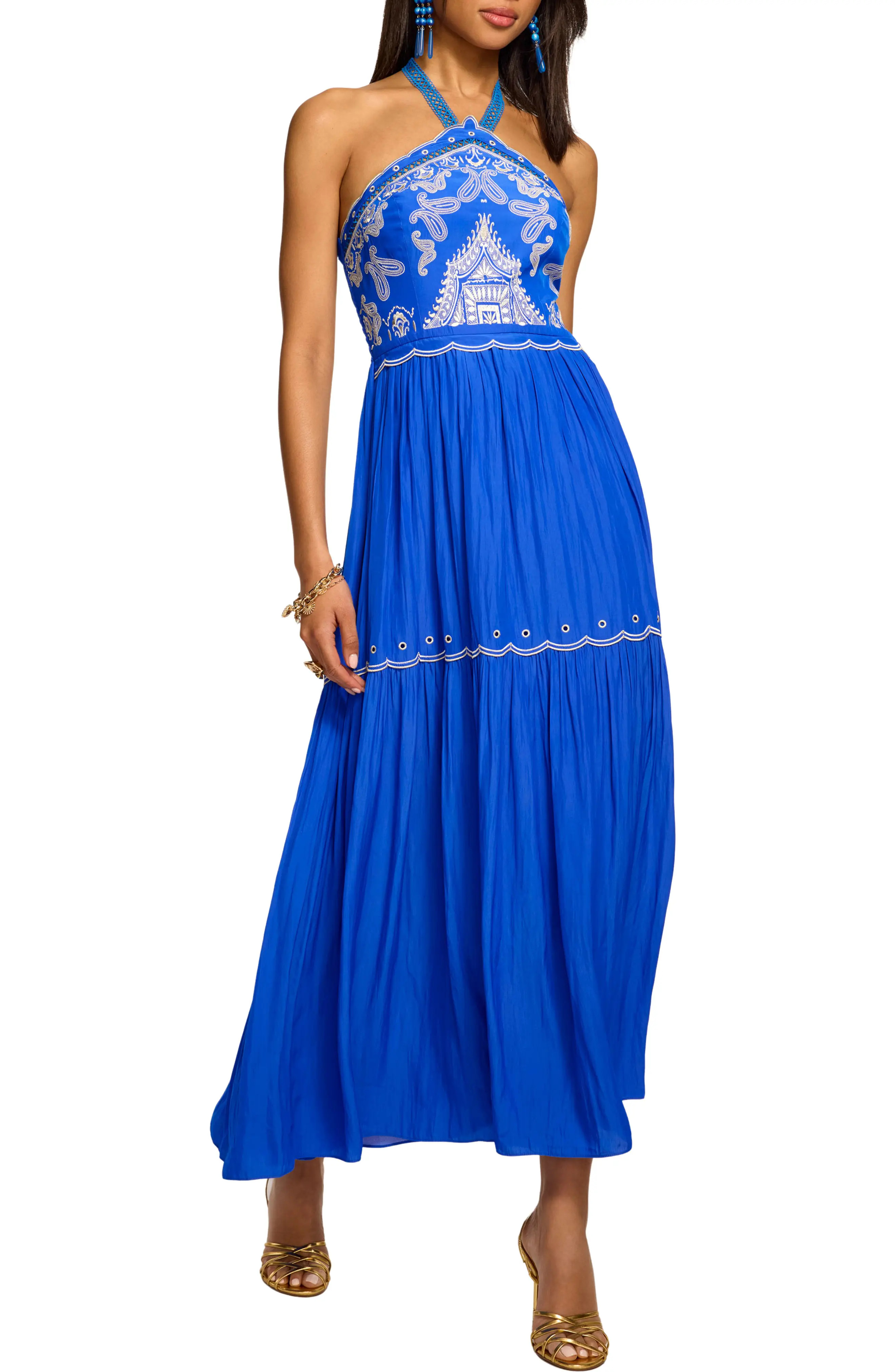 Kenna Embroidered Tiered Halter Maxi Dress (Women) | Nordstrom | Nordstrom