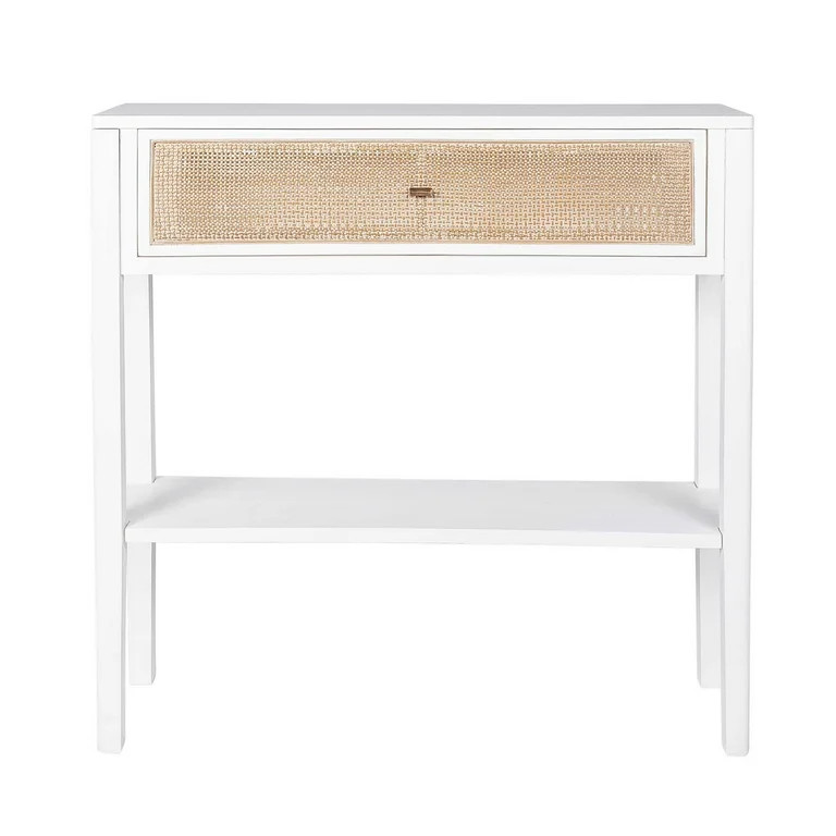 Sydney 31.5" Tall White 1-Drawer Wood and Woven Cane Accent Table by East at Main, Coastal consol... | Walmart (US)