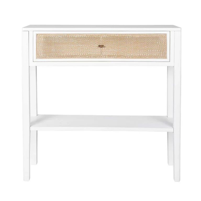 Sydney 31.5" Tall White 1-Drawer Wood and Woven Cane Accent Table by East at Main, Coastal consol... | Walmart (US)