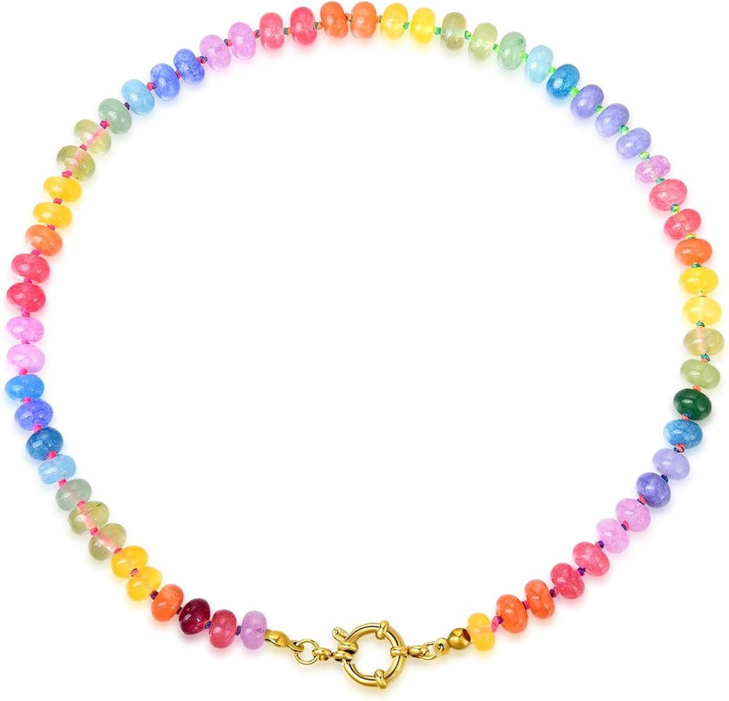 Beaded Gemstone Necklace For Women, Boho Choker, Rainbow Gemstone Necklaces, Handmade Jewelry Gif... | Amazon (US)