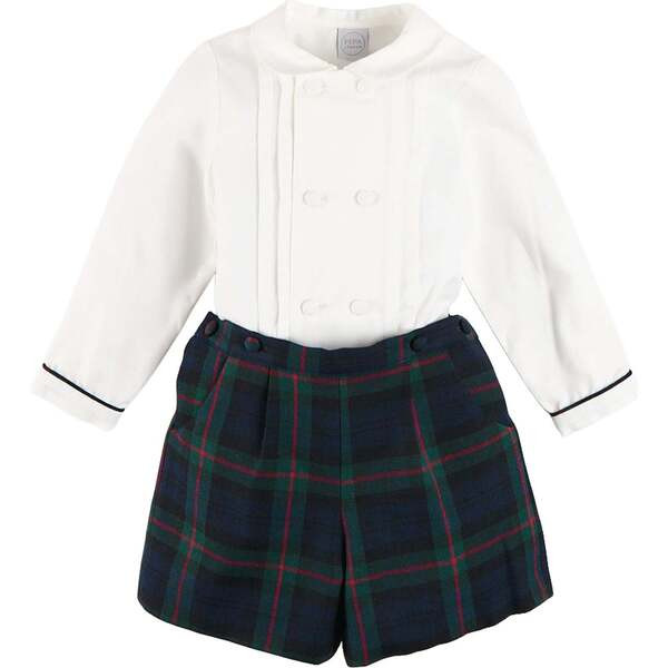 Kinnerton Tartan Peter Pan Collar Long Sleeve Two Piece Set, Green | Maisonette