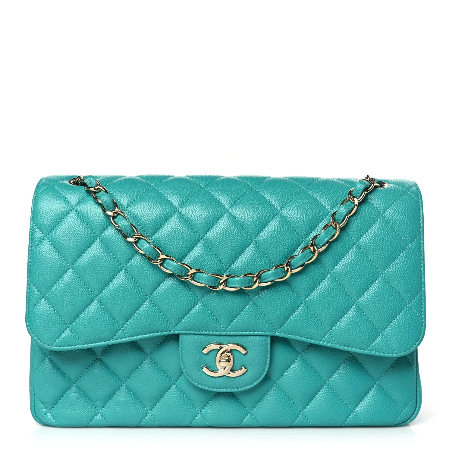 Caviar Quilted Jumbo Double Flap Turquoise | FASHIONPHILE (US)