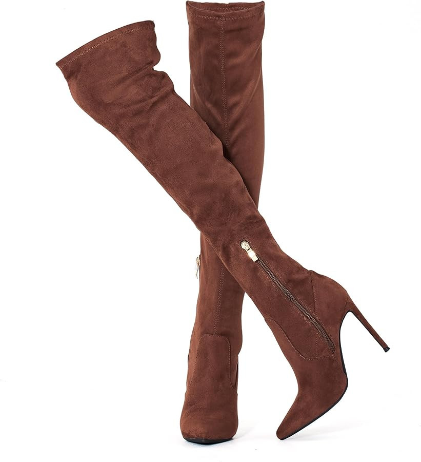 GENSHUO Over the Knee Boots for Women with Heel Suede Thigh High Boots Stretch Sexy Pointed Toe S... | Amazon (US)