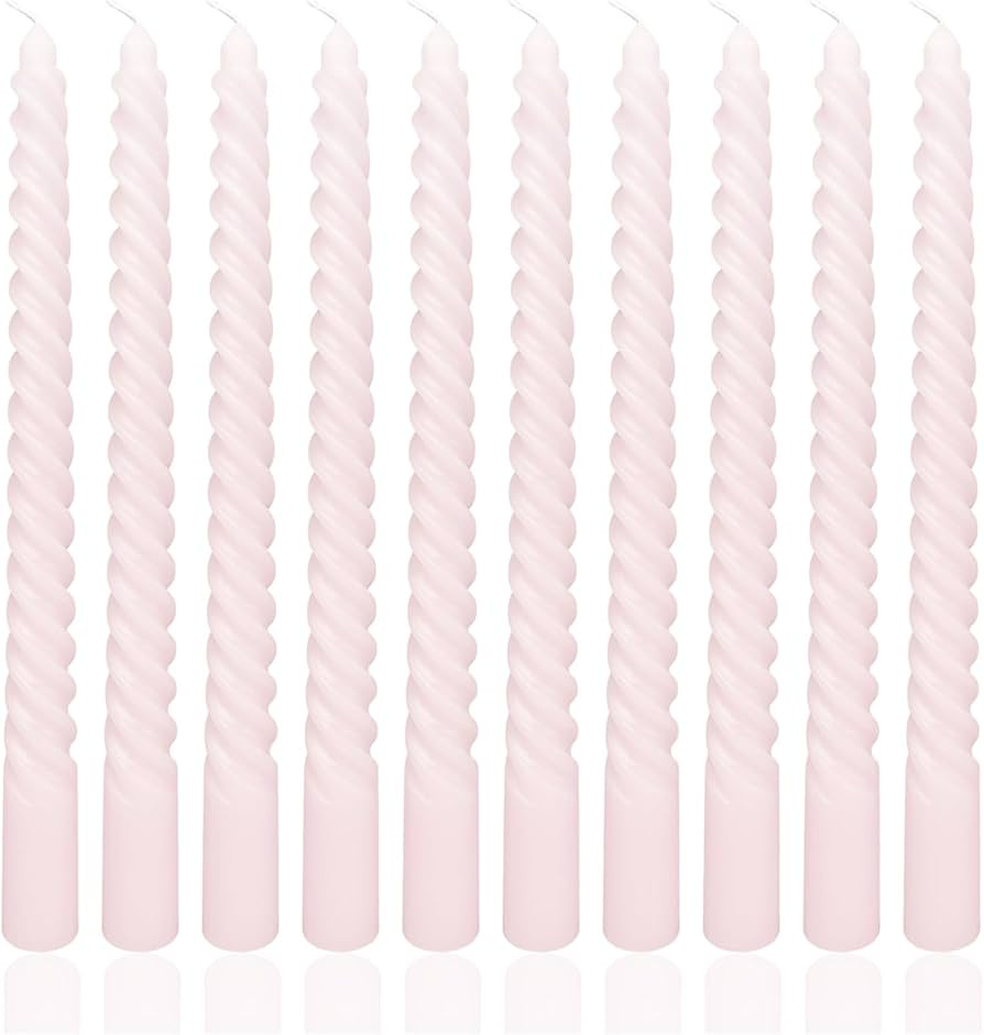 10 Inch Baby Pink Spiral Taper Candle Set, 10 Pack Unscented Dripless Candlesticks for Dinner Bab... | Amazon (US)