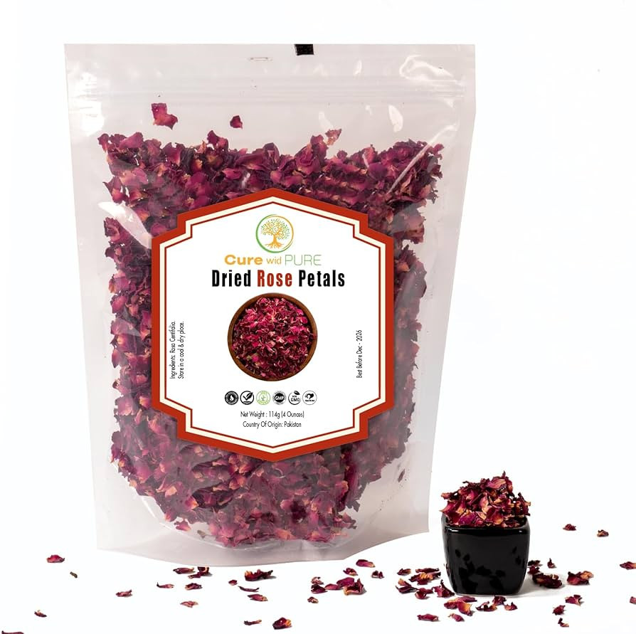 Cure wid Pure Dried Rose Petals 4oz/114g Edible Flowers For Cocktails,Garnishing & Drinks Natural... | Amazon (US)
