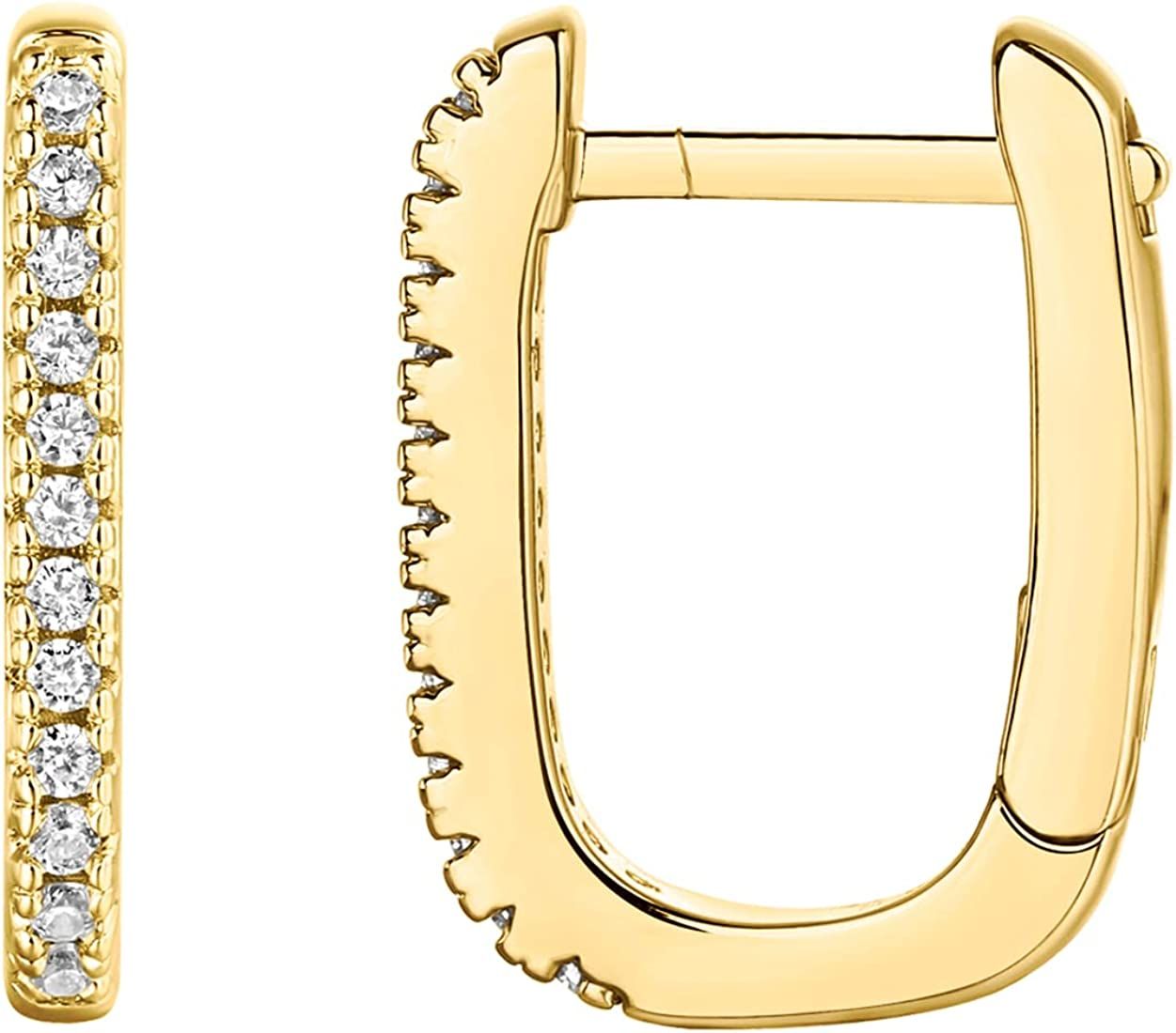PAVOI 14K Gold Plated 925 Sterling Silver Cubic Zirconia U-Shaped Huggie Earrings in Rose Gold, Whit | Amazon (US)
