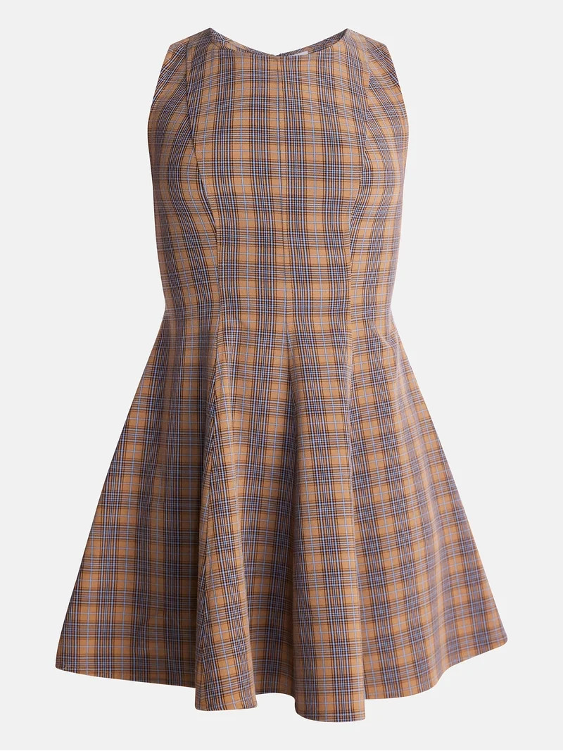 No Boundaries Fit and Flare Plaid Mini Dress, Women\u2019s XXS-XXL | Walmart (US)