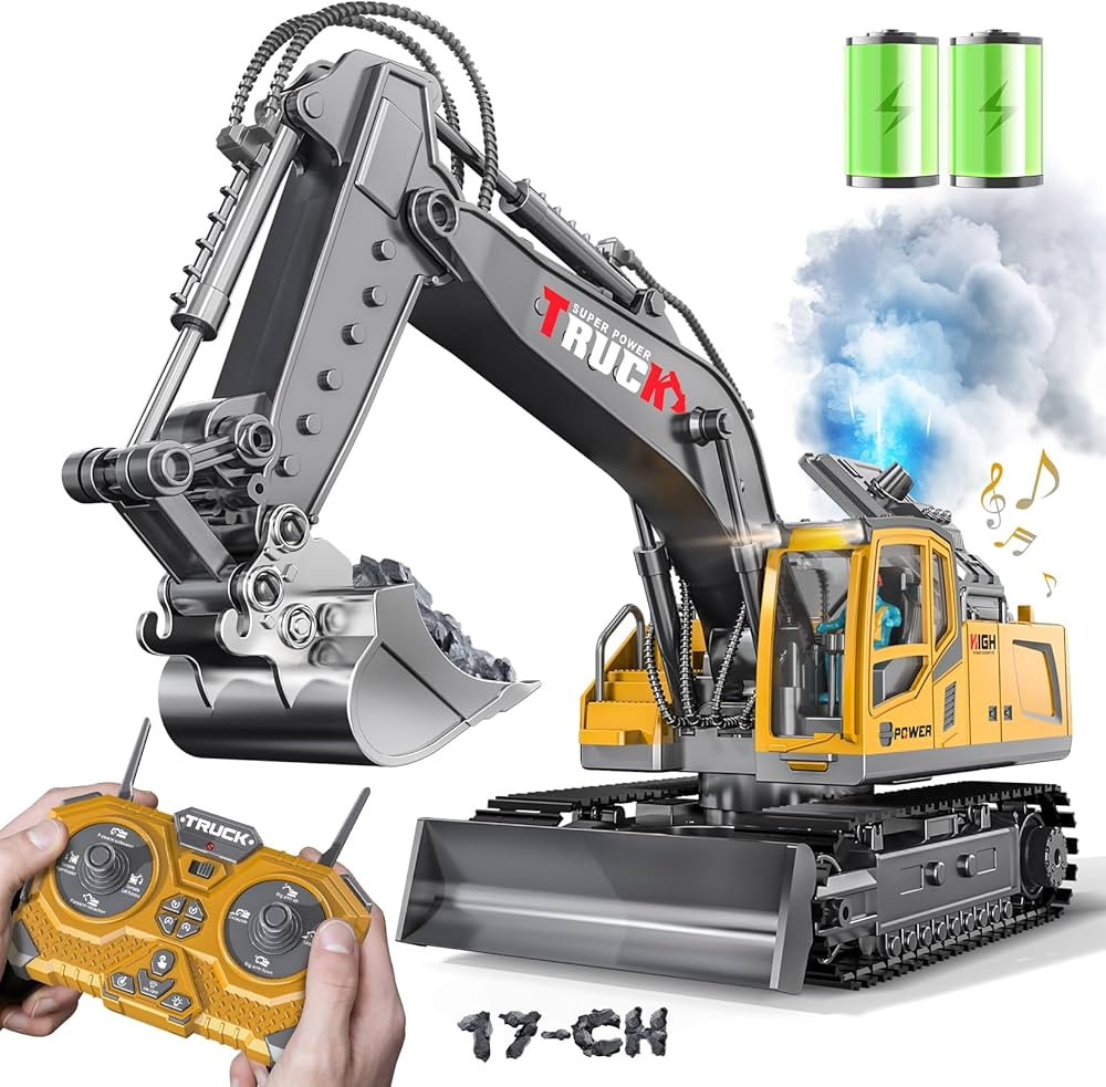17CH Remote Control Excavator Construction Toy for Boys 8-12 Yr Old, 2400mAh RC Excavator Toy wit... | Amazon (US)